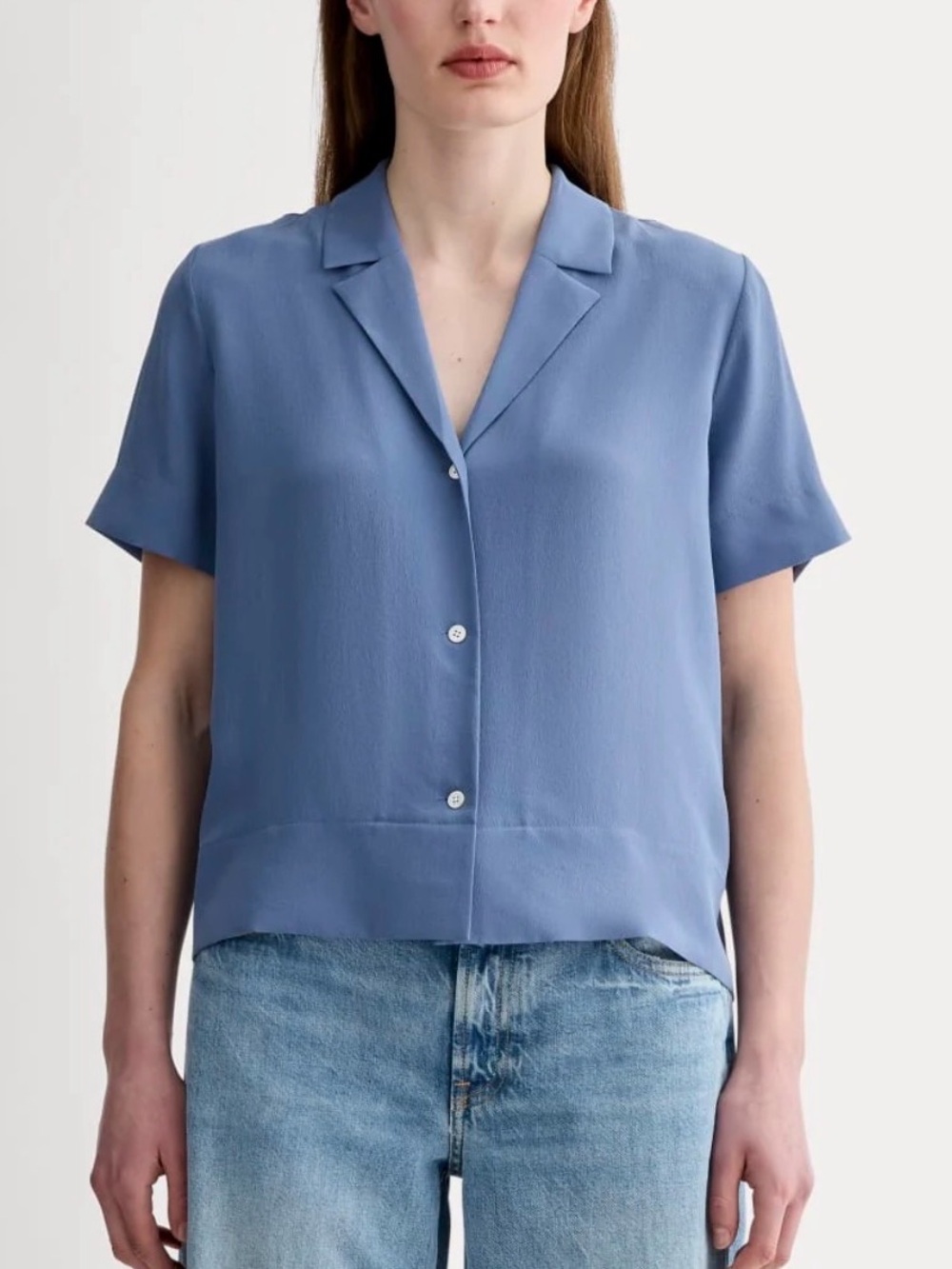 EVERLANE THE NOTCH SHIRT IN WASHABLE SILK Blouse Buttons Front Sz 12
